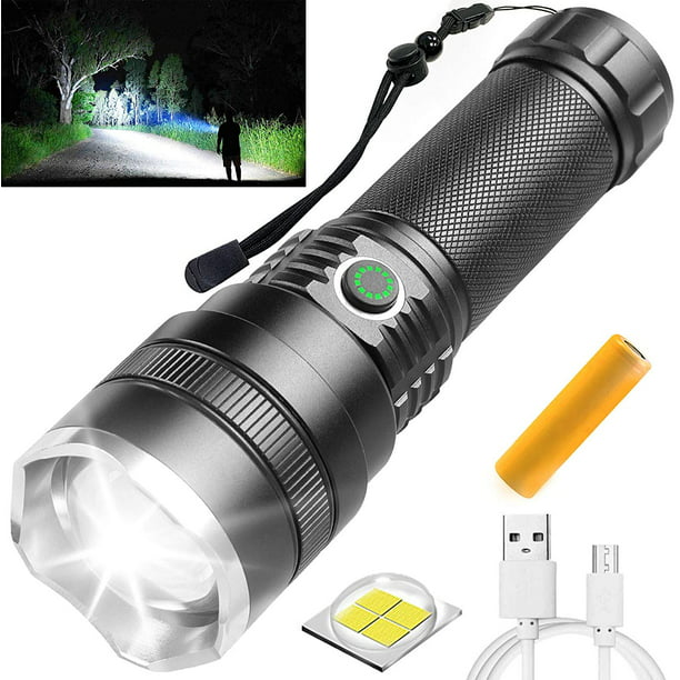Handheld Flashlight for Hiking Riding Emergencies Zoomable 10000 Lumens Super Bright Tactical Flashlight with 21700 Battery & USB Cable 4 Modes Rechargeable LED Flashlights High Lumens Waterproof 